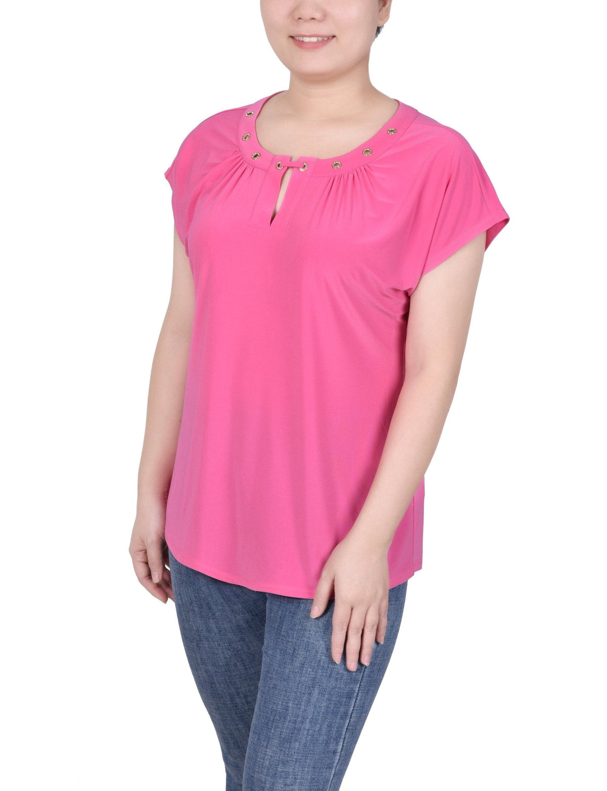 Dressbarn Featured | Short Extended-Sleeve Grommet Neck Knit Top - Petite