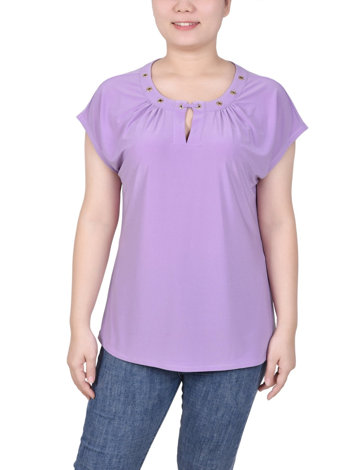 Dressbarn Featured | Short Extended-Sleeve Grommet Neck Knit Top - Petite