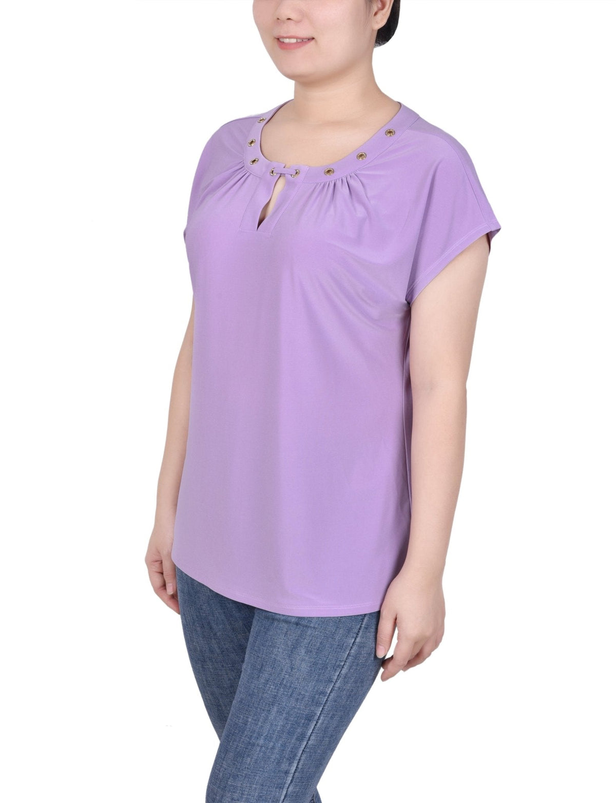 Dressbarn Featured | Short Extended-Sleeve Grommet Neck Knit Top - Petite