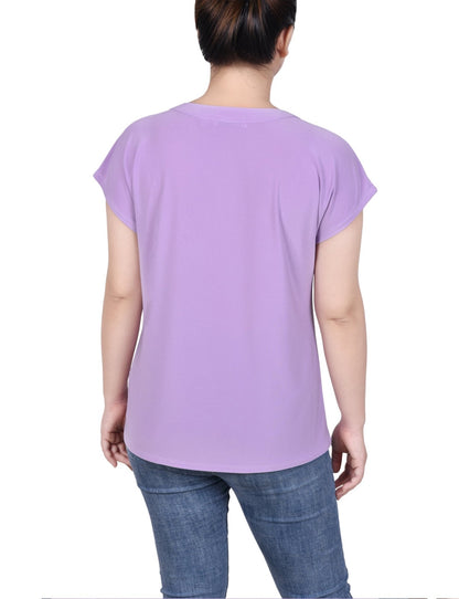 Dressbarn Featured | Short Extended-Sleeve Grommet Neck Knit Top - Petite