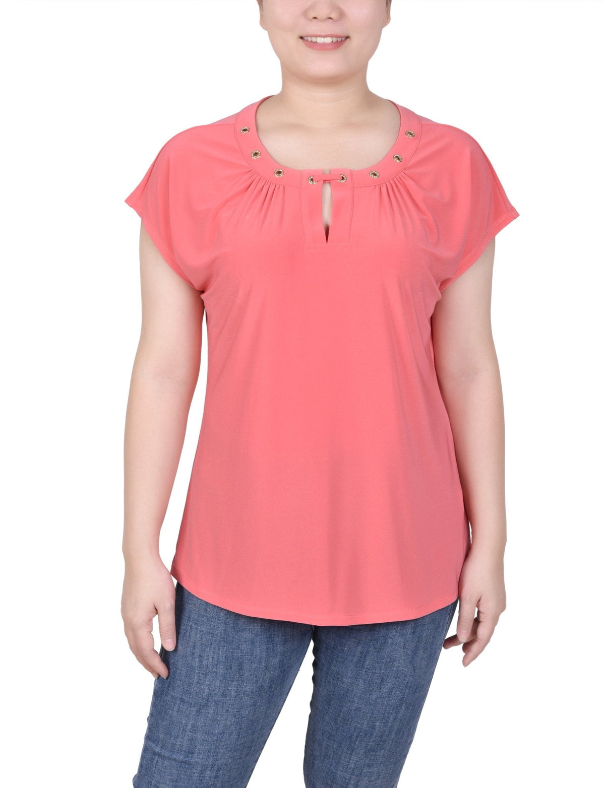 Dressbarn Featured | Short Extended-Sleeve Grommet Neck Knit Top - Petite