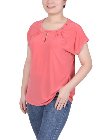 Dressbarn Featured | Short Extended-Sleeve Grommet Neck Knit Top - Petite