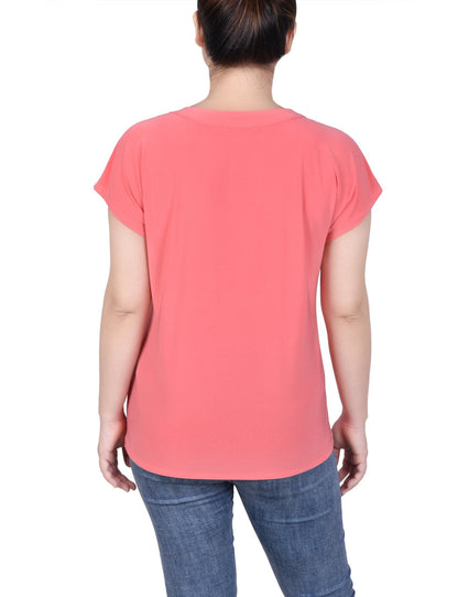 Dressbarn Featured | Short Extended-Sleeve Grommet Neck Knit Top - Petite