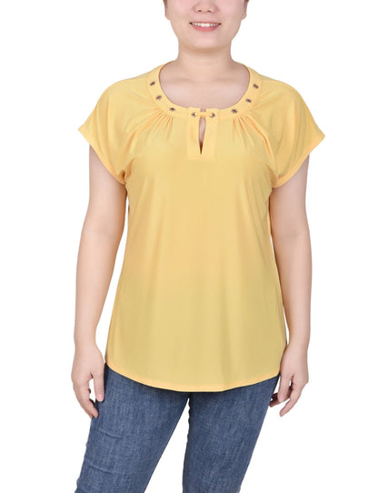 Dressbarn Featured | Short Extended-Sleeve Grommet Neck Knit Top - Petite