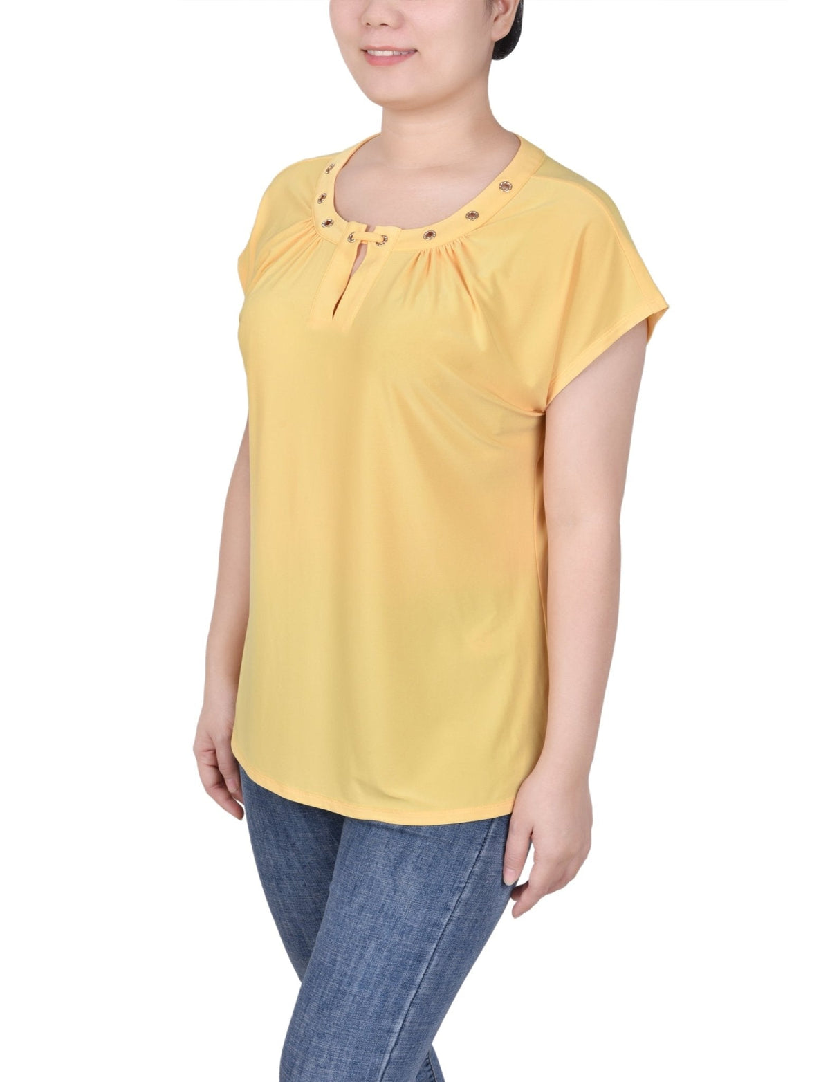 Dressbarn Featured | Short Extended-Sleeve Grommet Neck Knit Top - Petite