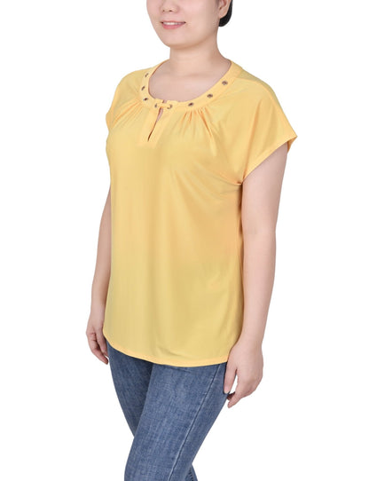 Dressbarn Featured | Short Extended-Sleeve Grommet Neck Knit Top - Petite