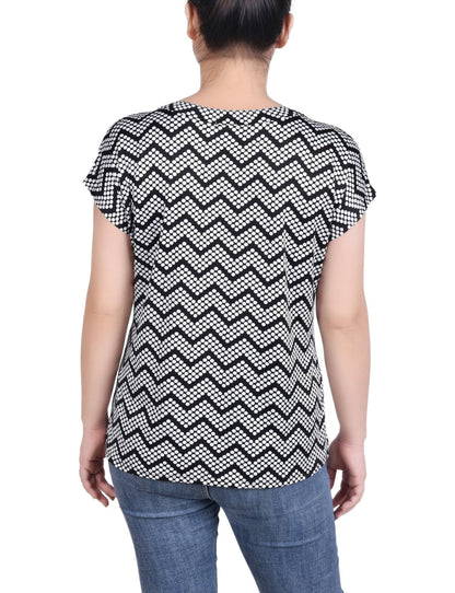 Dressbarn Featured | Short Extended-Sleeve Grommet Neck Knit Top - Petite