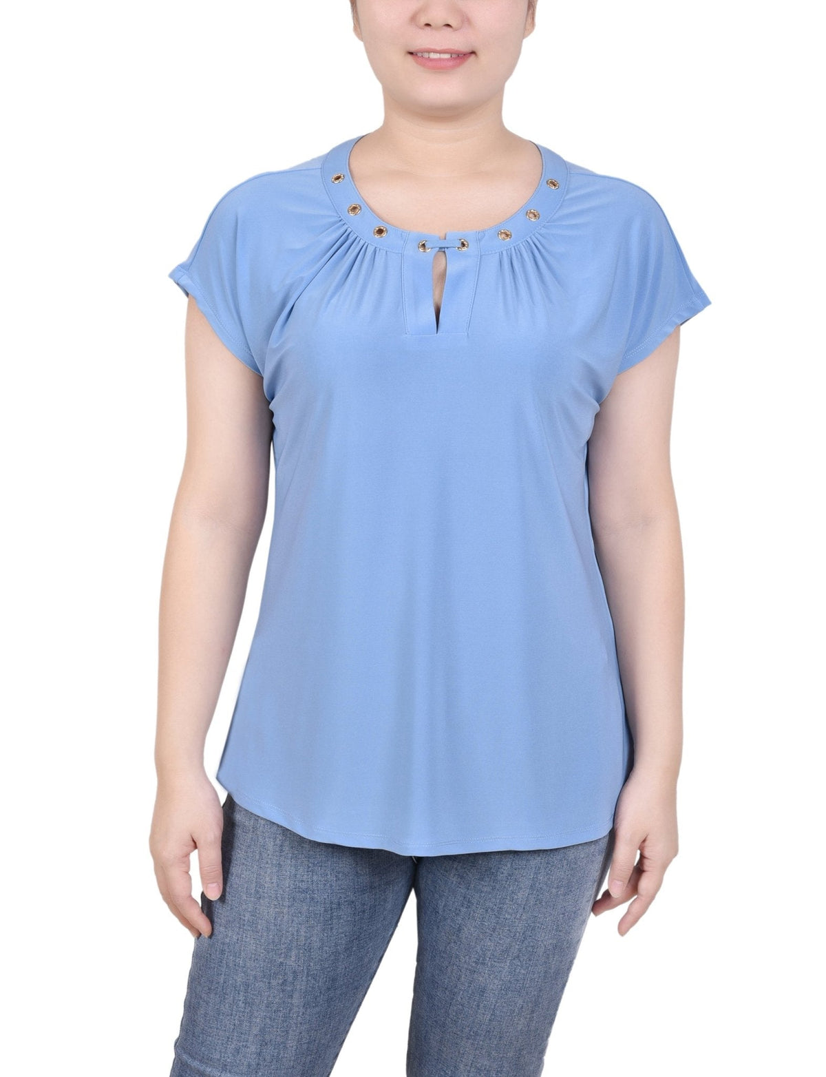 Dressbarn Featured | Short Extended-Sleeve Grommet Neck Knit Top - Petite