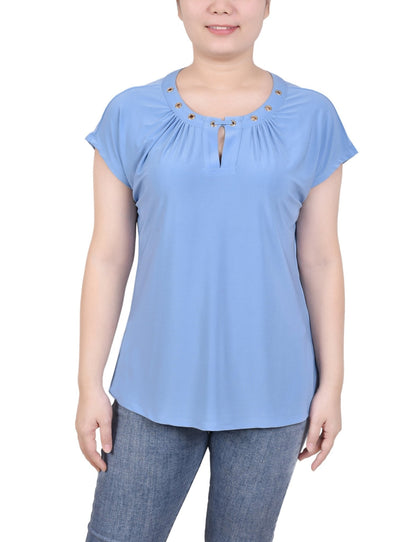 Dressbarn Featured | Short Extended-Sleeve Grommet Neck Knit Top - Petite