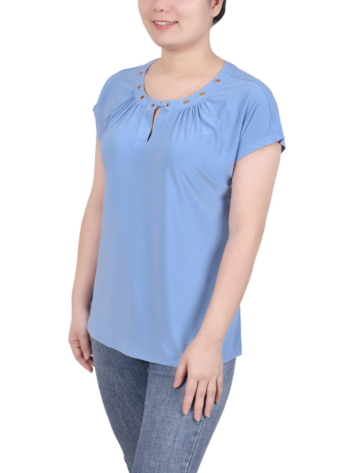 Dressbarn Featured | Short Extended-Sleeve Grommet Neck Knit Top - Petite