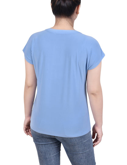 Dressbarn Featured | Short Extended-Sleeve Grommet Neck Knit Top - Petite
