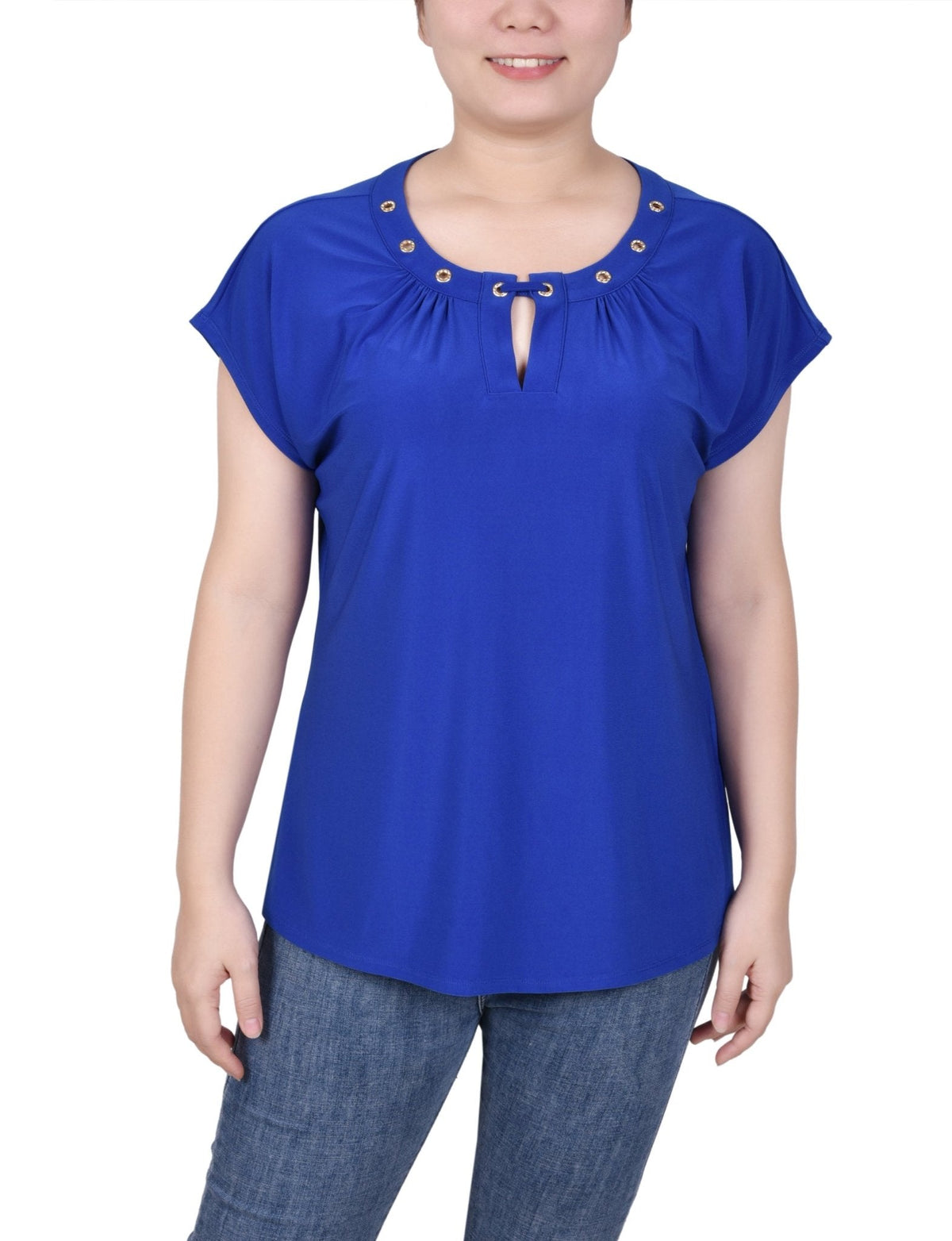 Dressbarn Featured | Short Extended-Sleeve Grommet Neck Knit Top - Petite