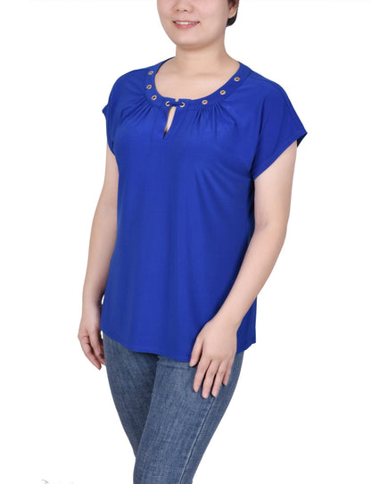 Dressbarn Featured | Short Extended-Sleeve Grommet Neck Knit Top - Petite