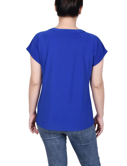 Dressbarn Featured | Short Extended-Sleeve Grommet Neck Knit Top - Petite