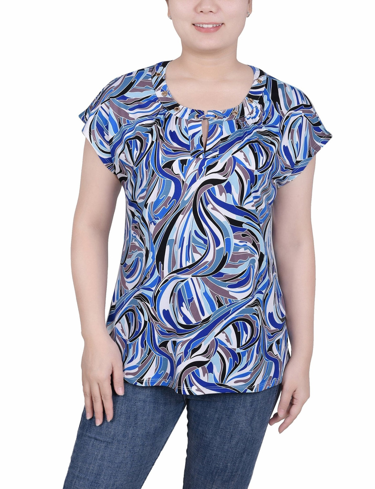 Dressbarn Featured | Short Extended-Sleeve Grommet Neck Knit Top - Petite