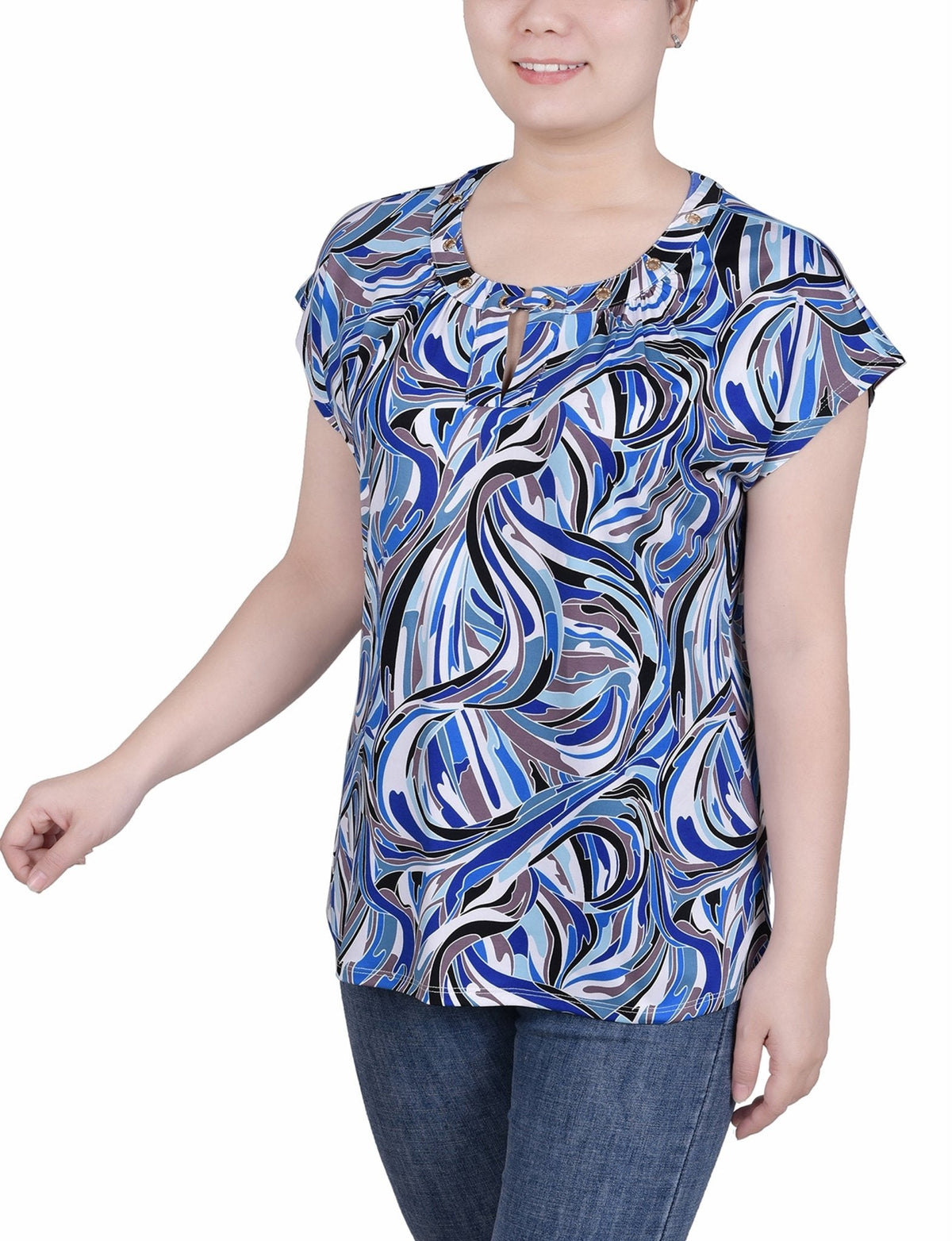 Dressbarn Featured | Short Extended-Sleeve Grommet Neck Knit Top - Petite
