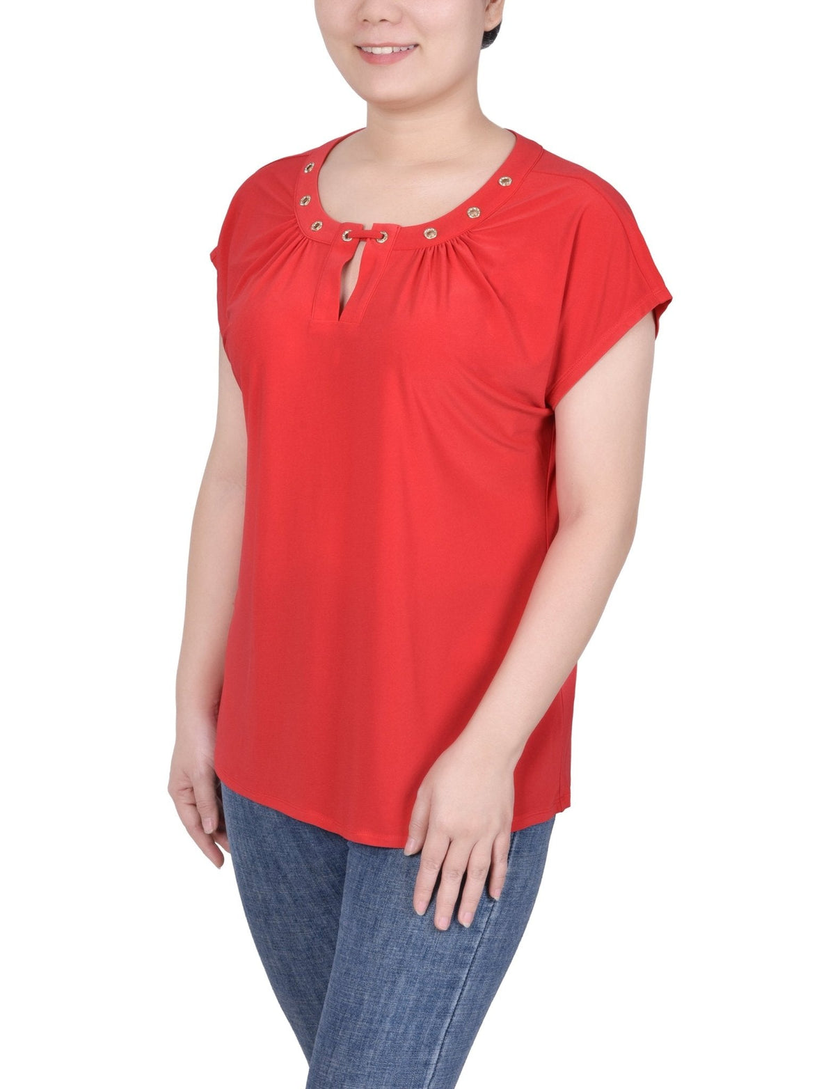 Dressbarn Featured | Short Extended-Sleeve Grommet Neck Knit Top - Petite