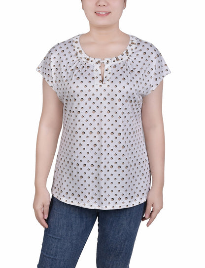Dressbarn Featured | Short Extended-Sleeve Grommet Neck Knit Top - Petite