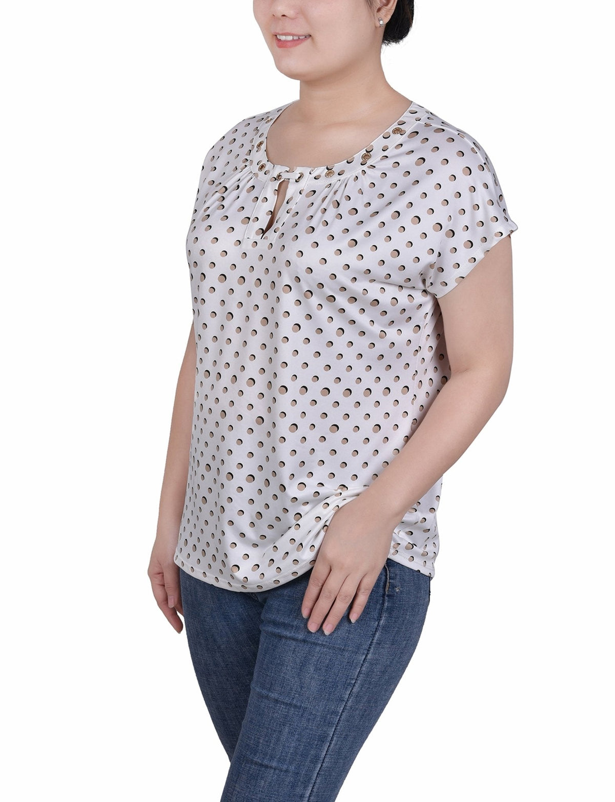 Dressbarn Featured | Short Extended-Sleeve Grommet Neck Knit Top - Petite