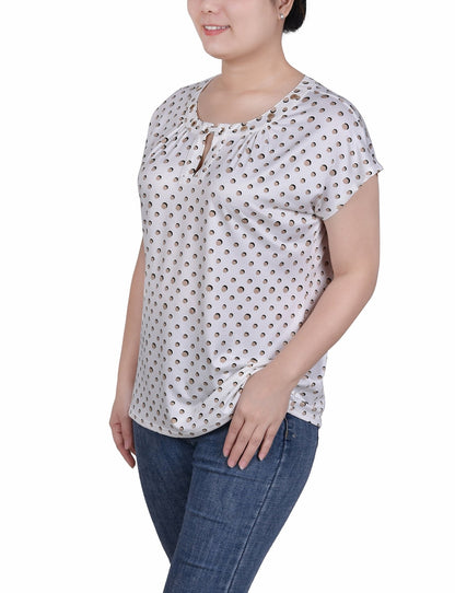 Dressbarn Featured | Short Extended-Sleeve Grommet Neck Knit Top - Petite