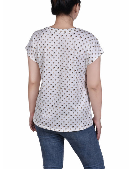 Dressbarn Featured | Short Extended-Sleeve Grommet Neck Knit Top - Petite