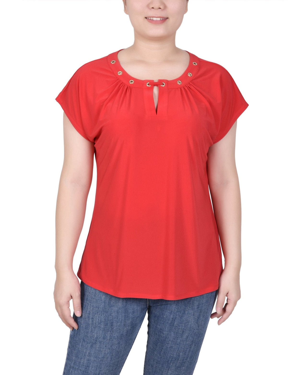 Dressbarn Featured | Short Extended-Sleeve Grommet Neck Knit Top - Petite