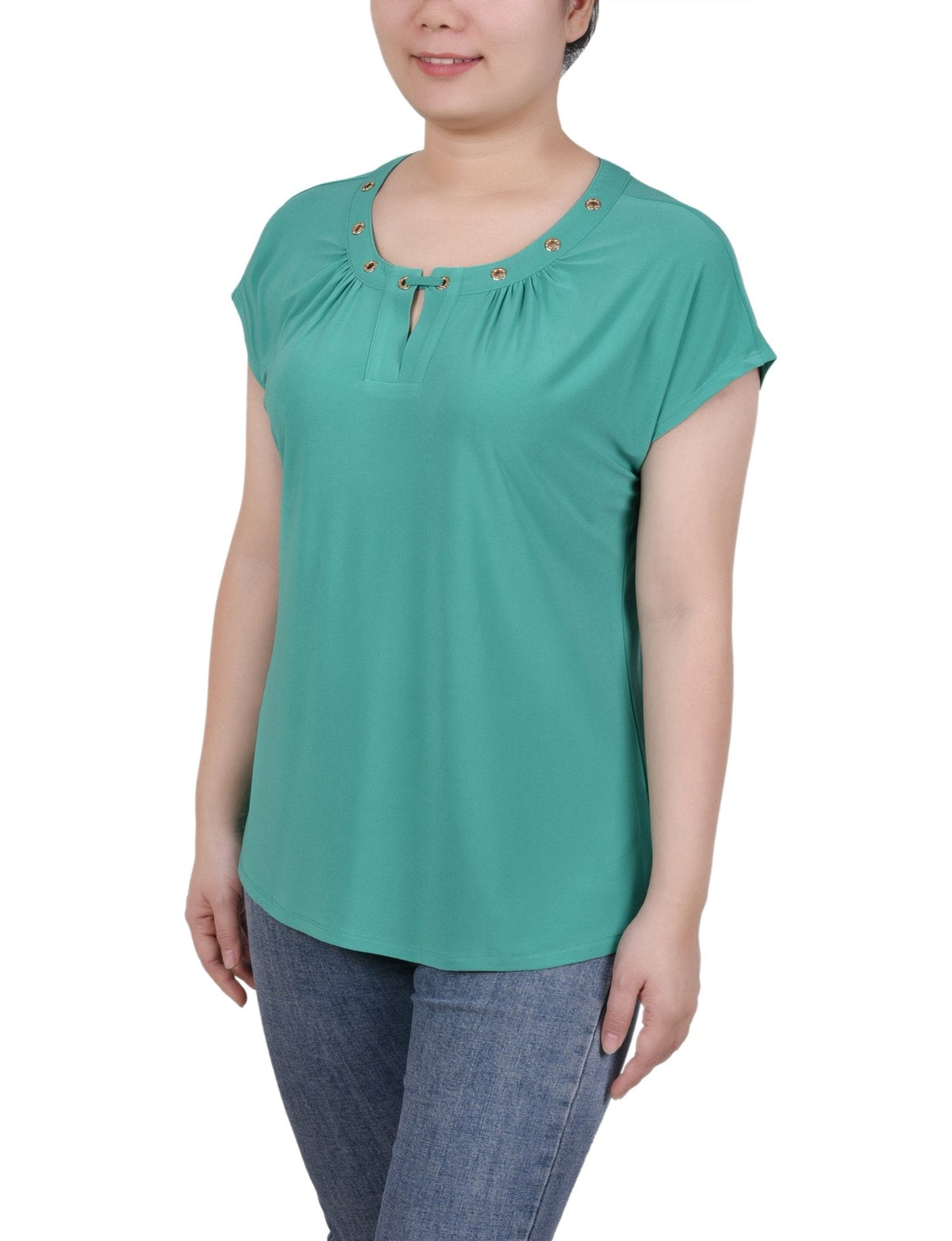 Dressbarn Featured | Short Extended-Sleeve Grommet Neck Knit Top - Petite