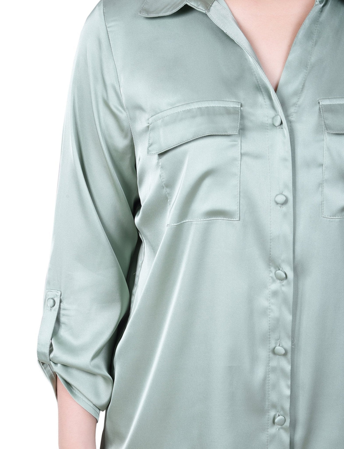 Dressbarn Popular | 3/4 Length Sleeve Roll Tab Satin Blouse - Petite