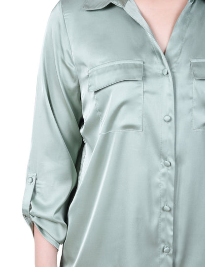 Dressbarn Popular | 3/4 Length Sleeve Roll Tab Satin Blouse - Petite