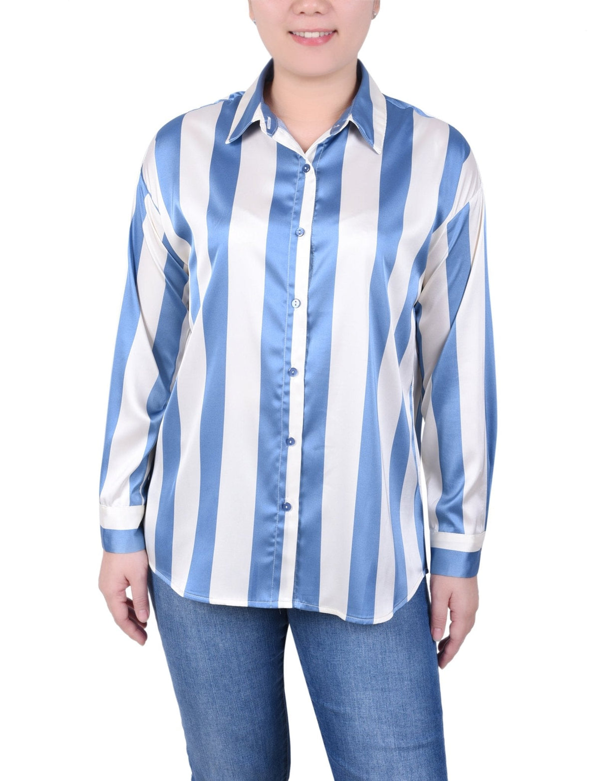 Dressbarn Popular | 3/4 Length Sleeve Roll Tab Satin Blouse - Petite