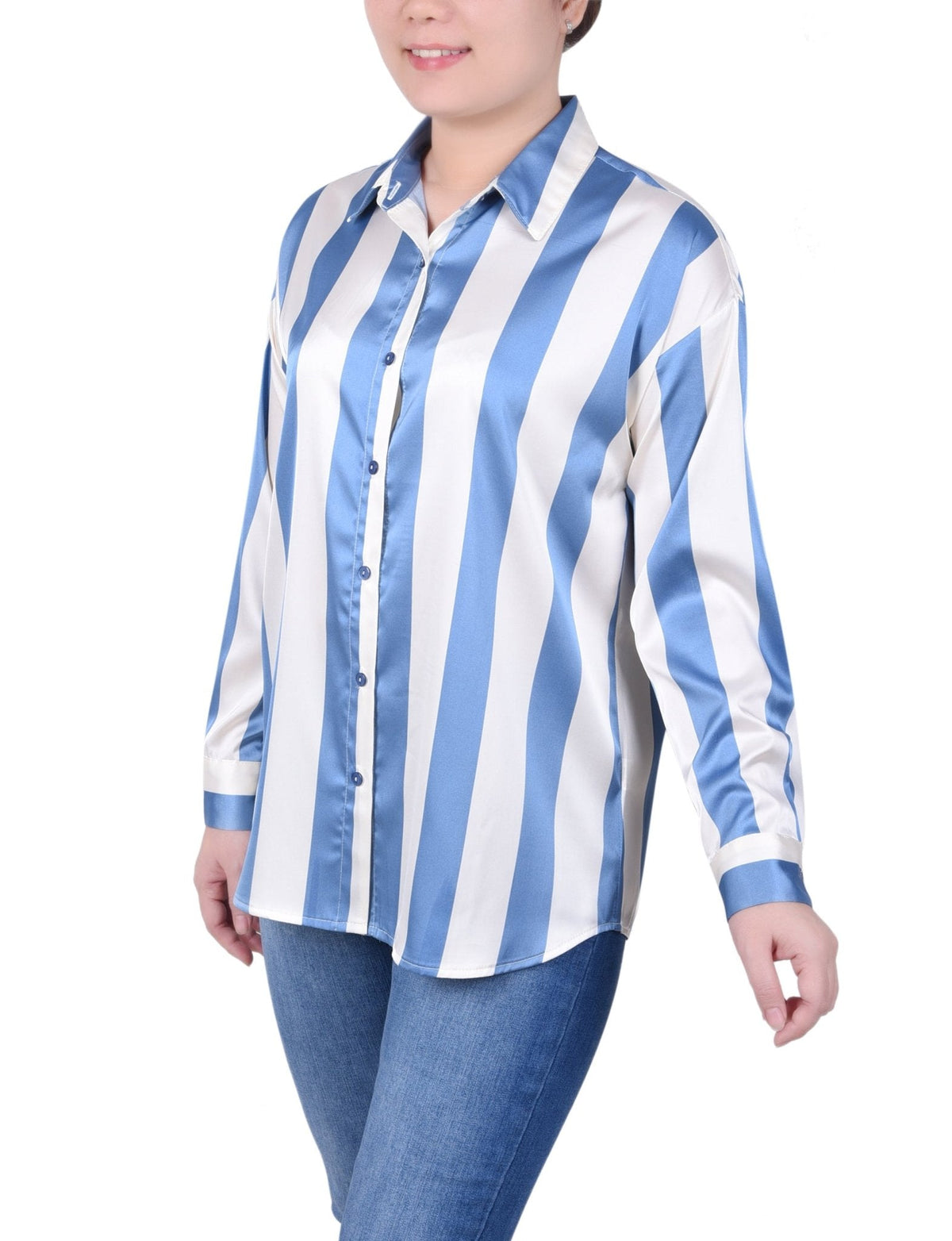 Dressbarn Popular | 3/4 Length Sleeve Roll Tab Satin Blouse - Petite