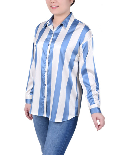 Dressbarn Popular | 3/4 Length Sleeve Roll Tab Satin Blouse - Petite