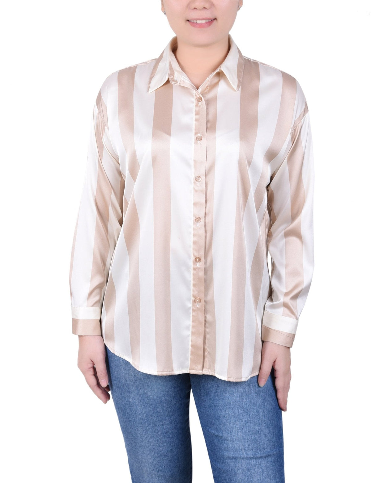 Dressbarn Popular | 3/4 Length Sleeve Roll Tab Satin Blouse - Petite