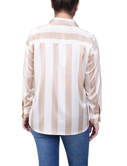 Dressbarn Popular | 3/4 Length Sleeve Roll Tab Satin Blouse - Petite