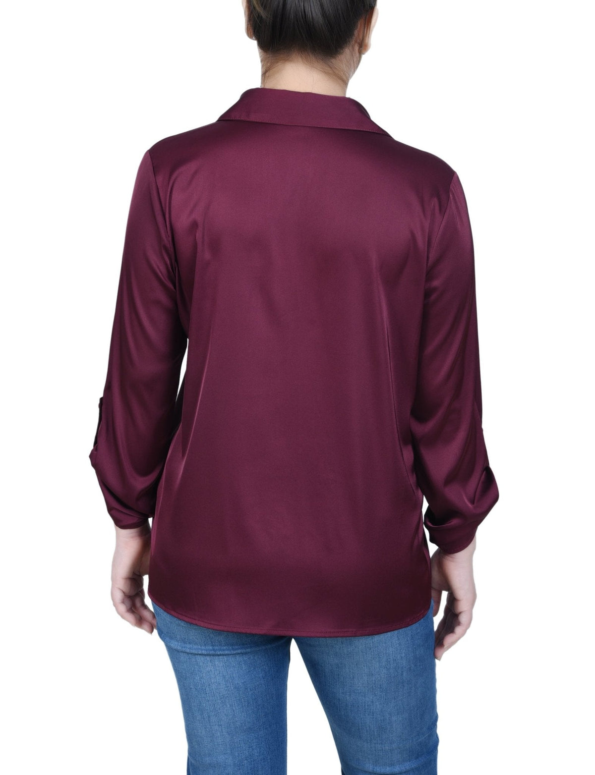 Dressbarn Popular | 3/4 Length Sleeve Roll Tab Satin Blouse - Petite