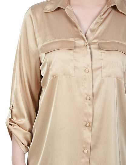 Dressbarn Popular | 3/4 Length Sleeve Roll Tab Satin Blouse - Petite