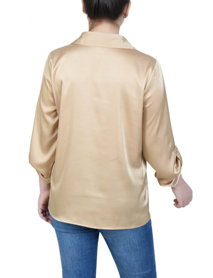 Dressbarn Popular | 3/4 Length Sleeve Roll Tab Satin Blouse - Petite