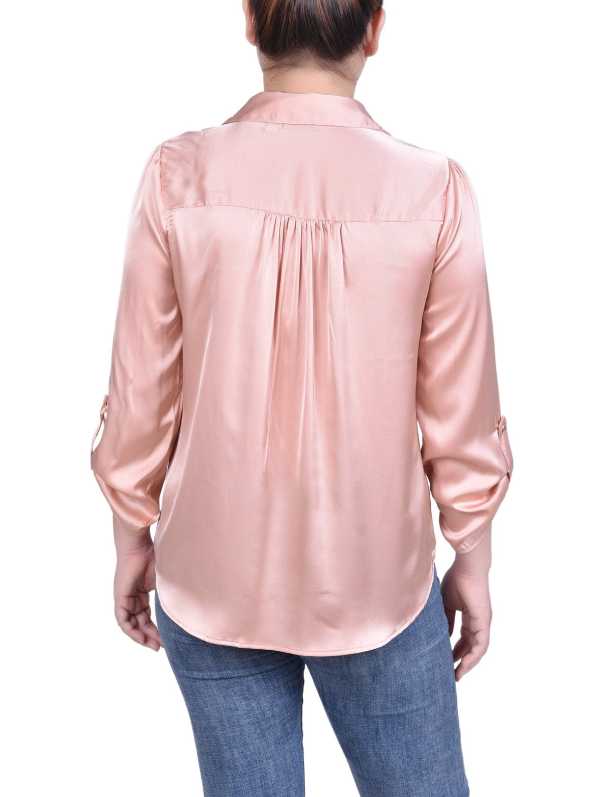 Dressbarn Recommended | Tabbed Long Sleeve Satin Blouse - Petite