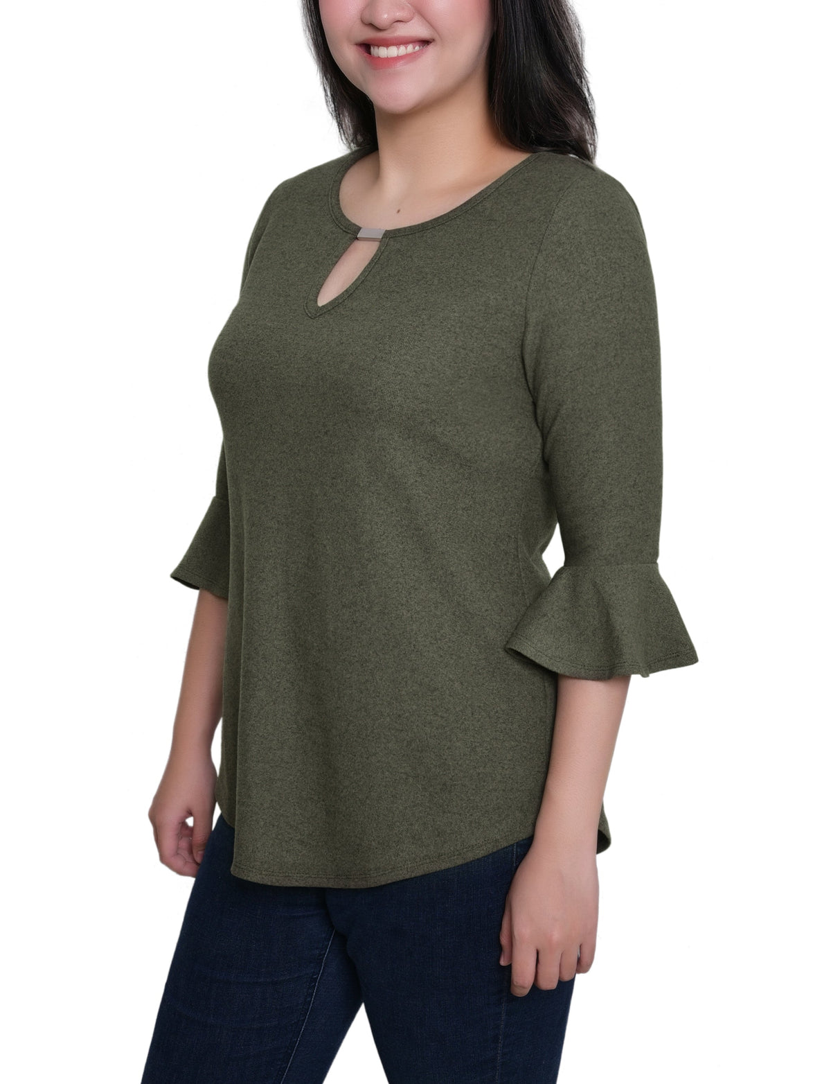 Dressbarn Premium | NY Collection Petite 3/4 Bell Sleeve Top With Hardware
