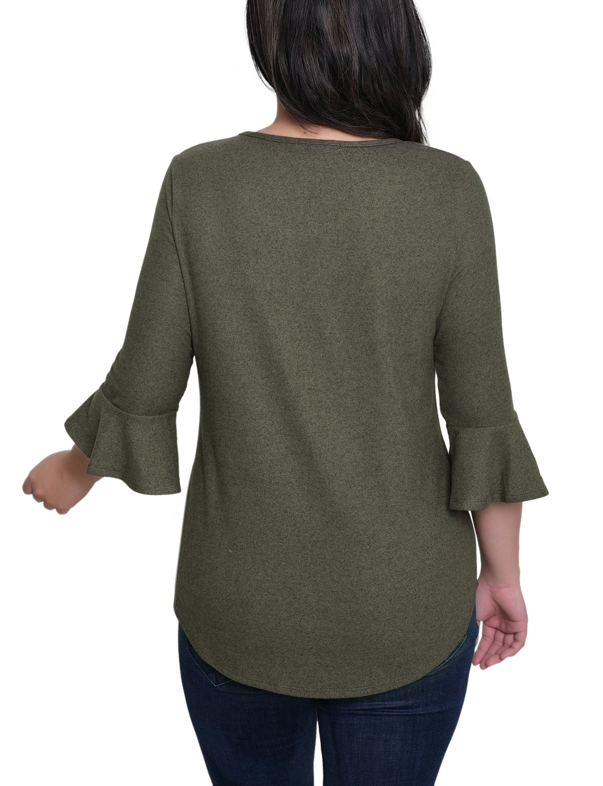 Dressbarn Premium | NY Collection Petite 3/4 Bell Sleeve Top With Hardware