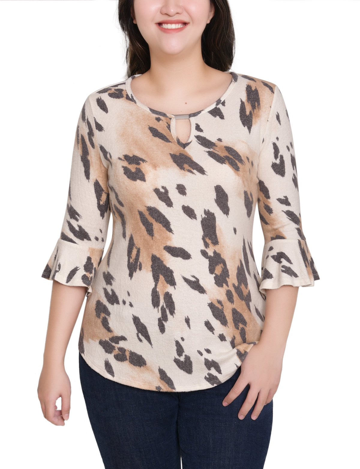 Dressbarn Premium | NY Collection Petite 3/4 Bell Sleeve Top With Hardware