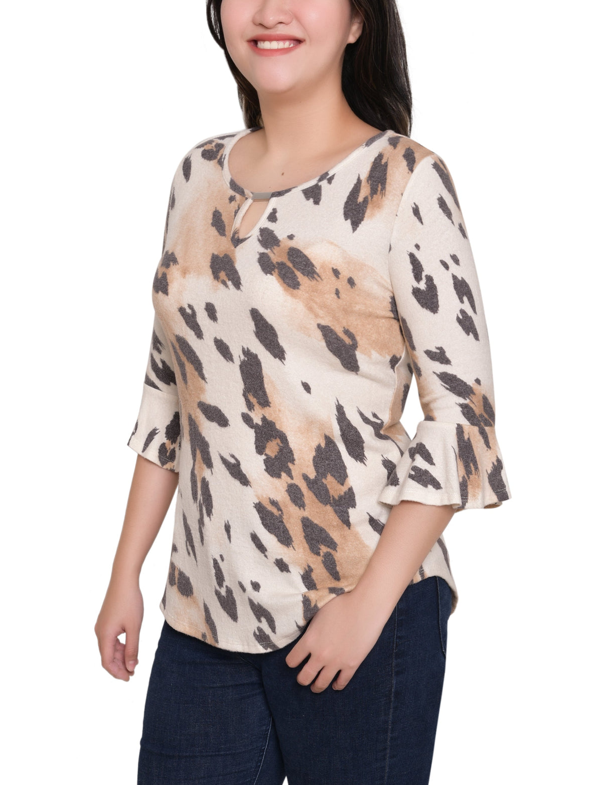 Dressbarn Premium | NY Collection Petite 3/4 Bell Sleeve Top With Hardware