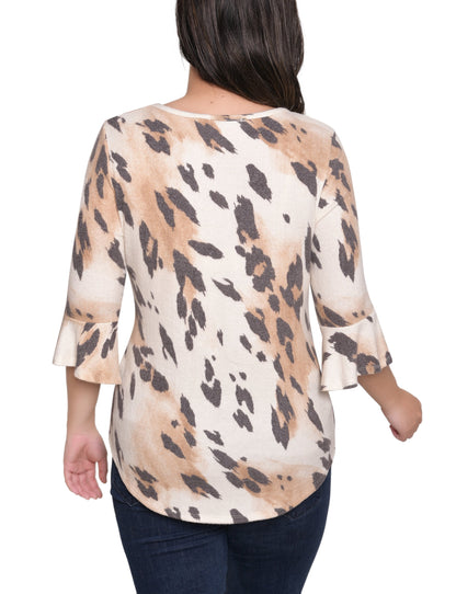 Dressbarn Premium | NY Collection Petite 3/4 Bell Sleeve Top With Hardware