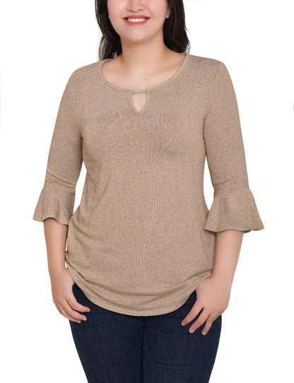 Dressbarn Premium | NY Collection Petite 3/4 Bell Sleeve Top With Hardware