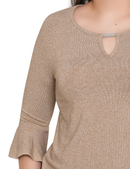 Dressbarn Premium | NY Collection Petite 3/4 Bell Sleeve Top With Hardware