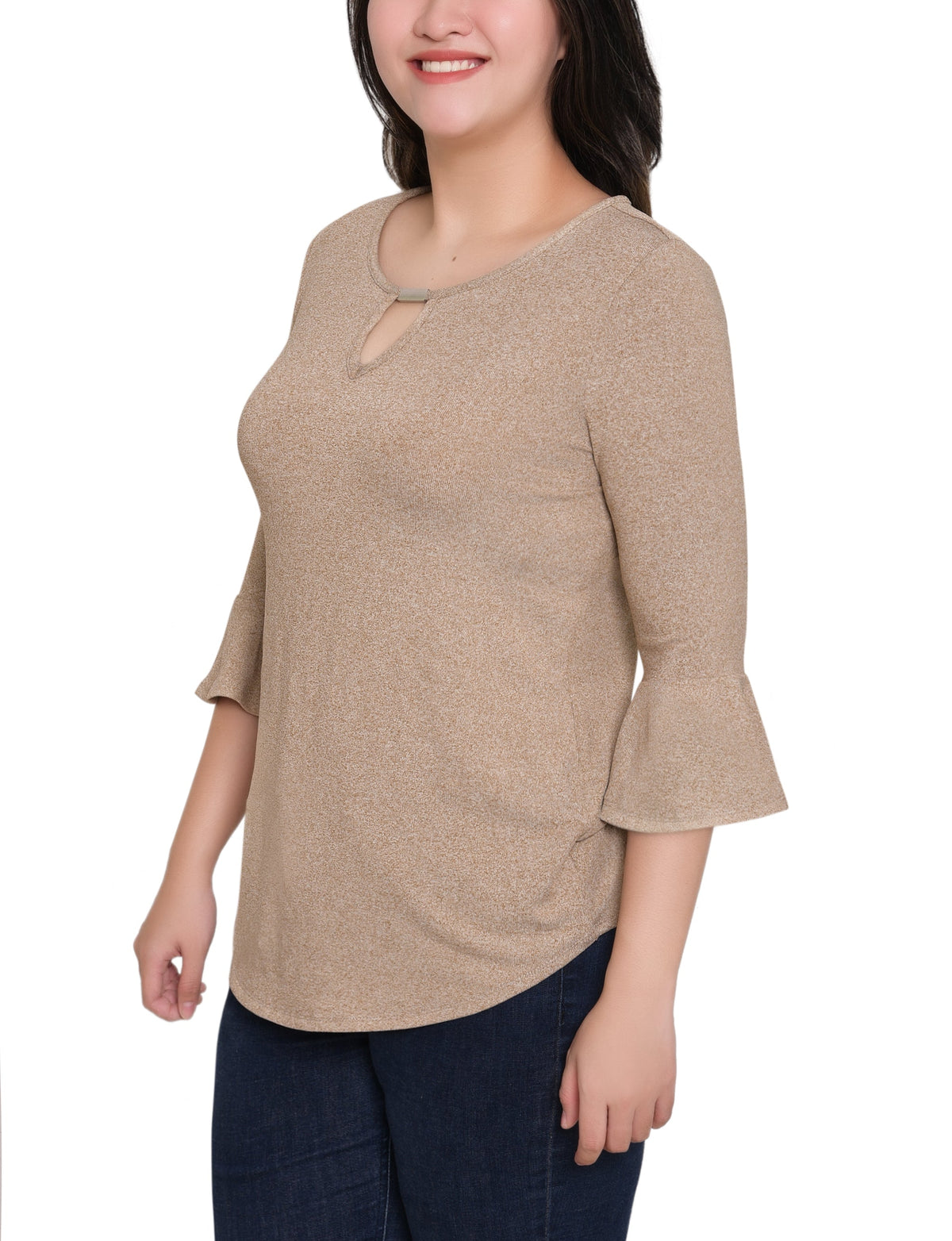 Dressbarn Premium | NY Collection Petite 3/4 Bell Sleeve Top With Hardware