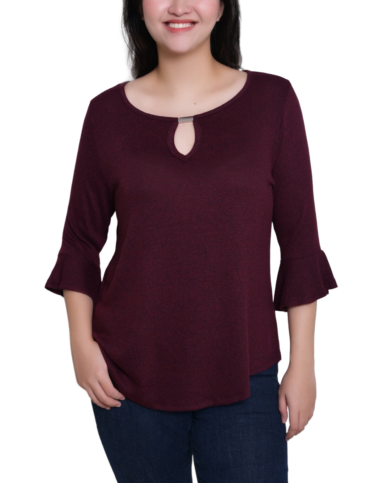Dressbarn Premium | NY Collection Petite 3/4 Bell Sleeve Top With Hardware