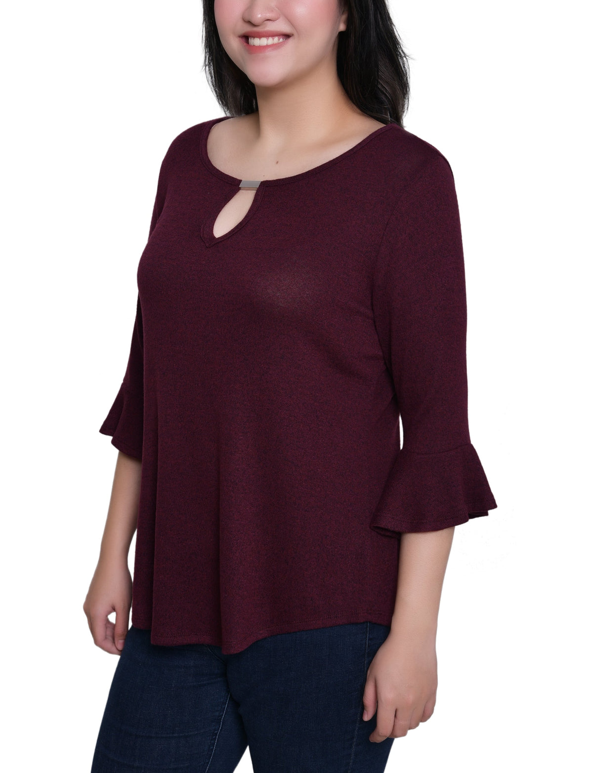 Dressbarn Premium | NY Collection Petite 3/4 Bell Sleeve Top With Hardware