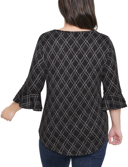 Dressbarn Premium | NY Collection Petite 3/4 Bell Sleeve Top With Hardware