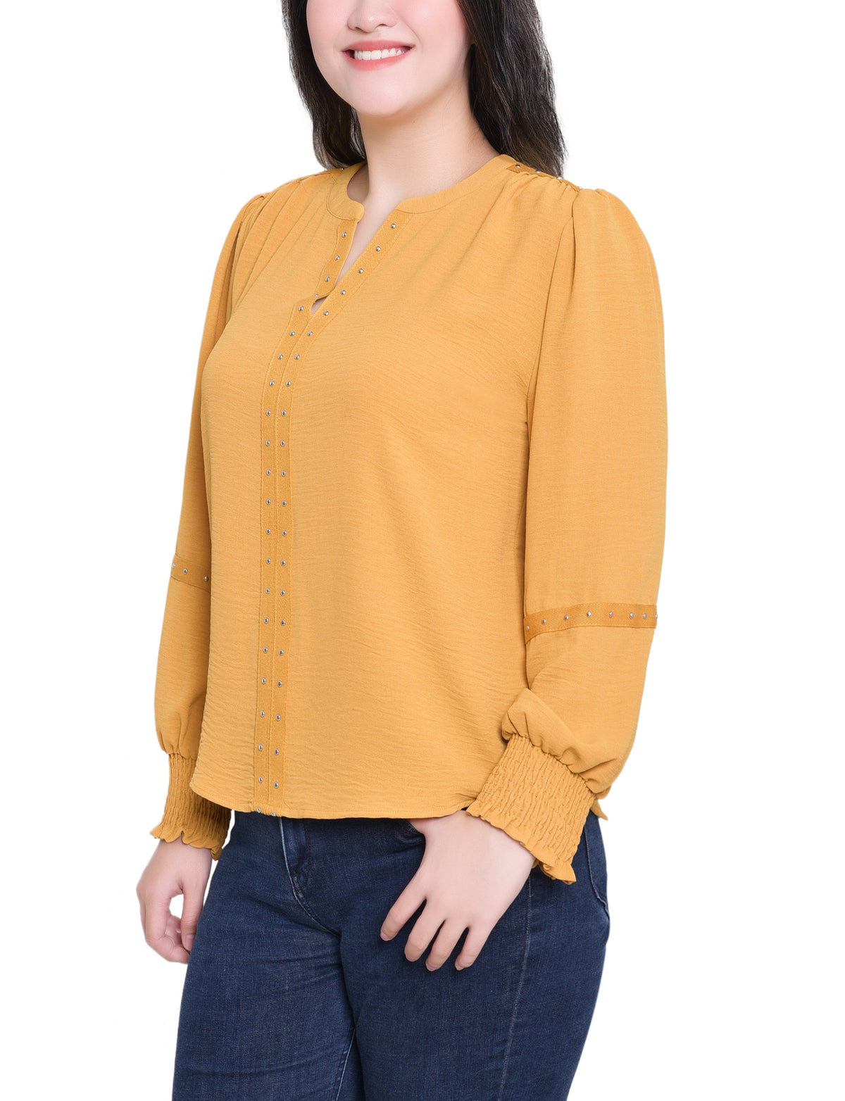 Dressbarn Premium | NY Collection Petite Long Sleeve Studded Blouse